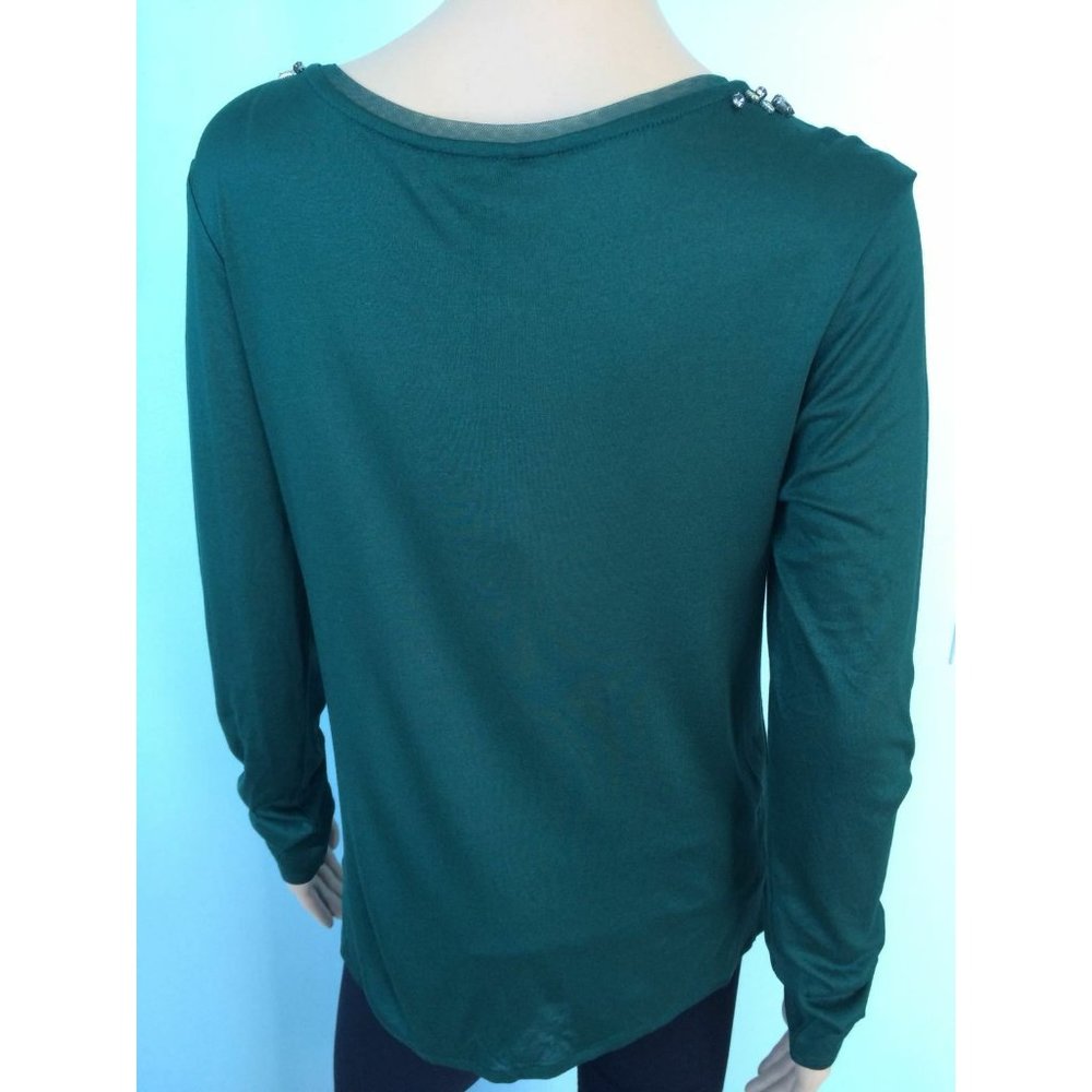 NWT Massimo Dutti Women's Top Sweater Green Long Sleeve Rhinestone Crystal S - Picture 7 of 12